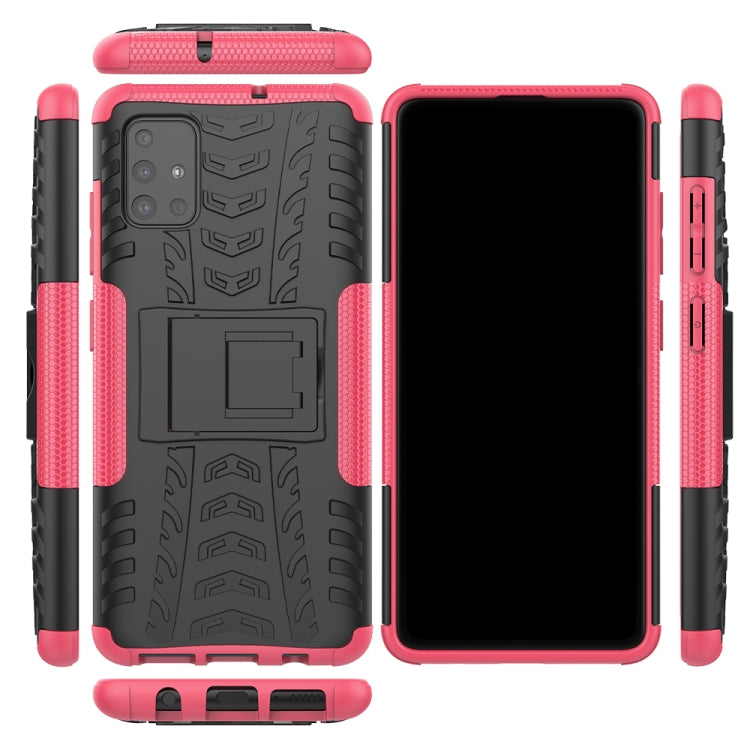 For Galaxy A51 Tire Texture Shockproof TPU+PC Protective Case with Holder