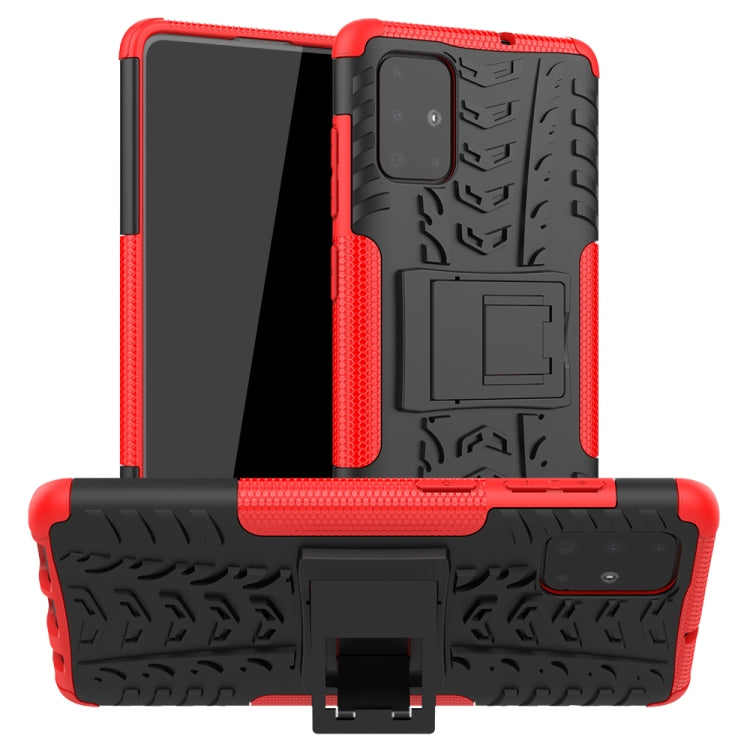 For Galaxy A71 Tire Texture Shockproof TPU+PC Protective Case with Holder