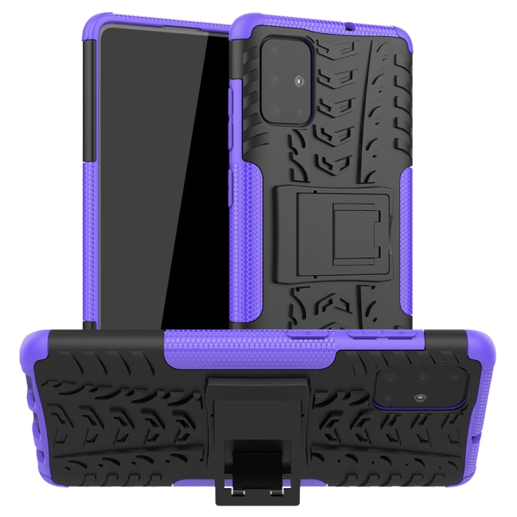 For Galaxy A71 Tire Texture Shockproof TPU+PC Protective Case with Holder