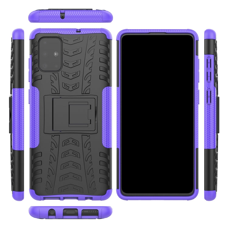 For Galaxy A71 Tire Texture Shockproof TPU+PC Protective Case with Holder
