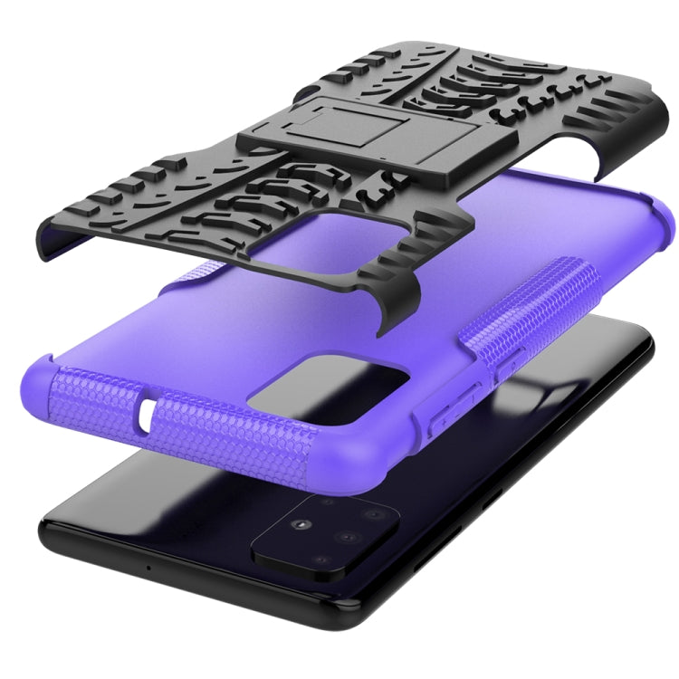 For Galaxy A71 Tire Texture Shockproof TPU+PC Protective Case with Holder