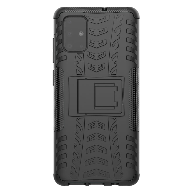 For Galaxy A71 Tire Texture Shockproof TPU+PC Protective Case with Holder