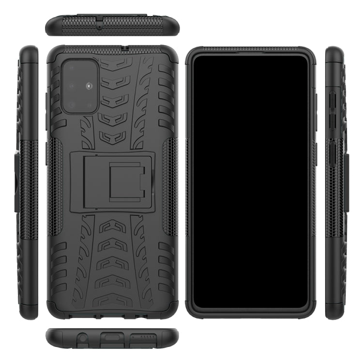 For Galaxy A71 Tire Texture Shockproof TPU+PC Protective Case with Holder