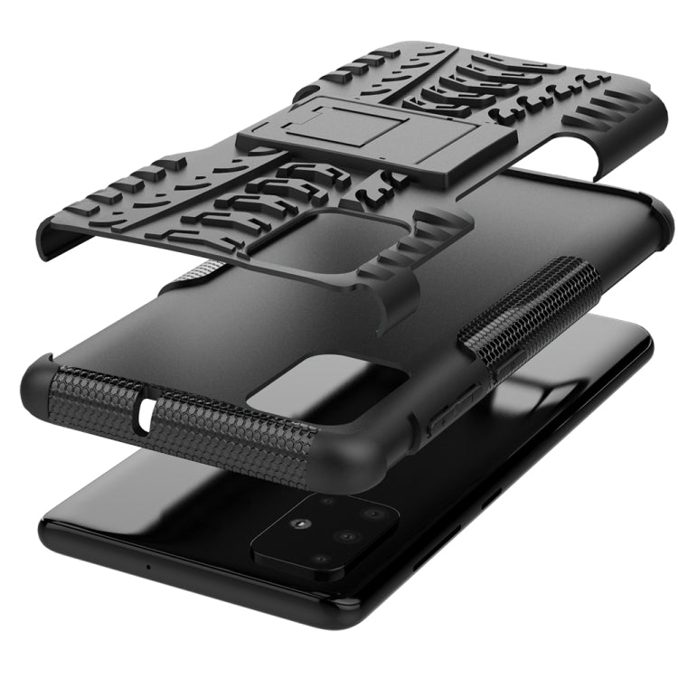 For Galaxy A71 Tire Texture Shockproof TPU+PC Protective Case with Holder