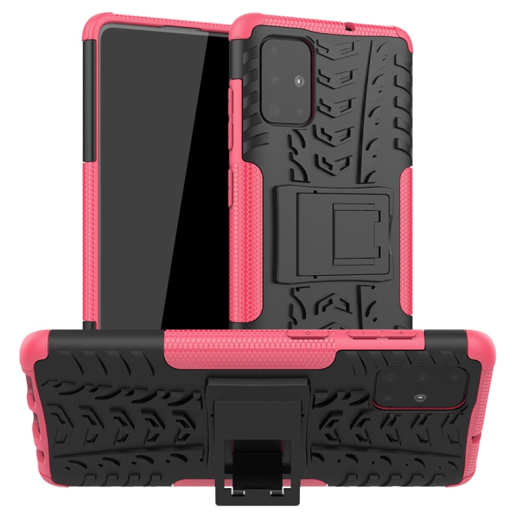 For Galaxy A71 Tire Texture Shockproof TPU+PC Protective Case with Holder