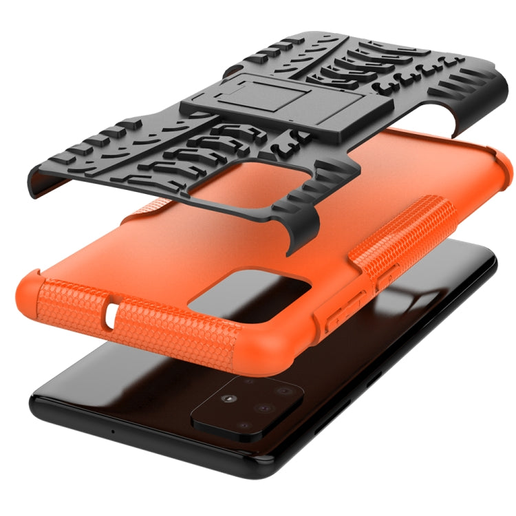 For Galaxy A71 Tire Texture Shockproof TPU+PC Protective Case with Holder