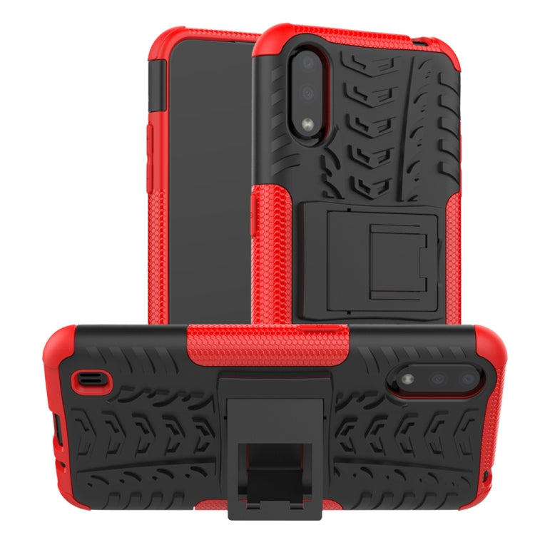 For Galaxy A01 Tire Texture Shockproof TPU+PC Protective Case with Holder