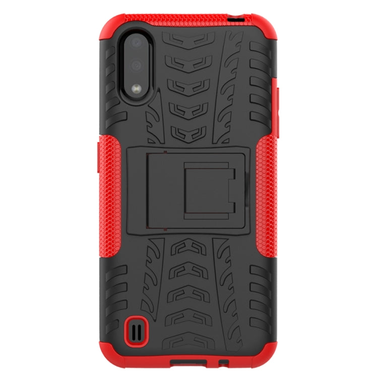 For Galaxy A01 Tire Texture Shockproof TPU+PC Protective Case with Holder