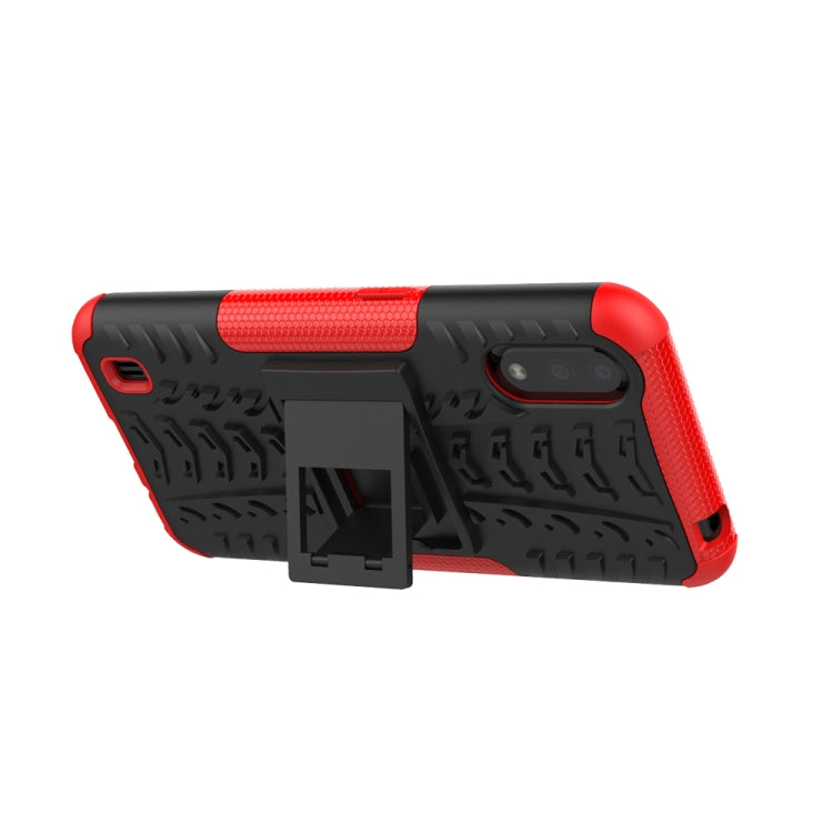 For Galaxy A01 Tire Texture Shockproof TPU+PC Protective Case with Holder