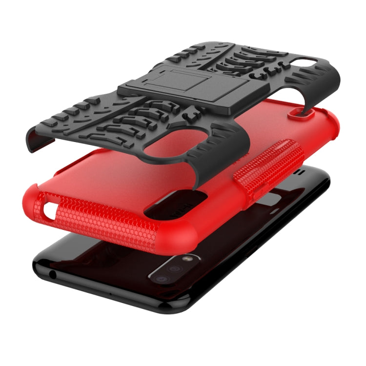 For Galaxy A01 Tire Texture Shockproof TPU+PC Protective Case with Holder