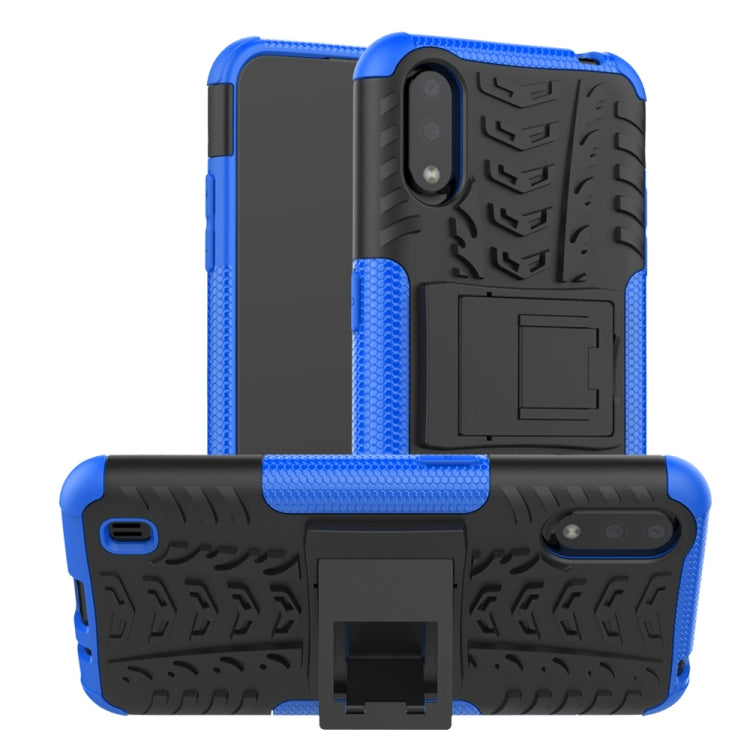 For Galaxy A01 Tire Texture Shockproof TPU+PC Protective Case with Holder