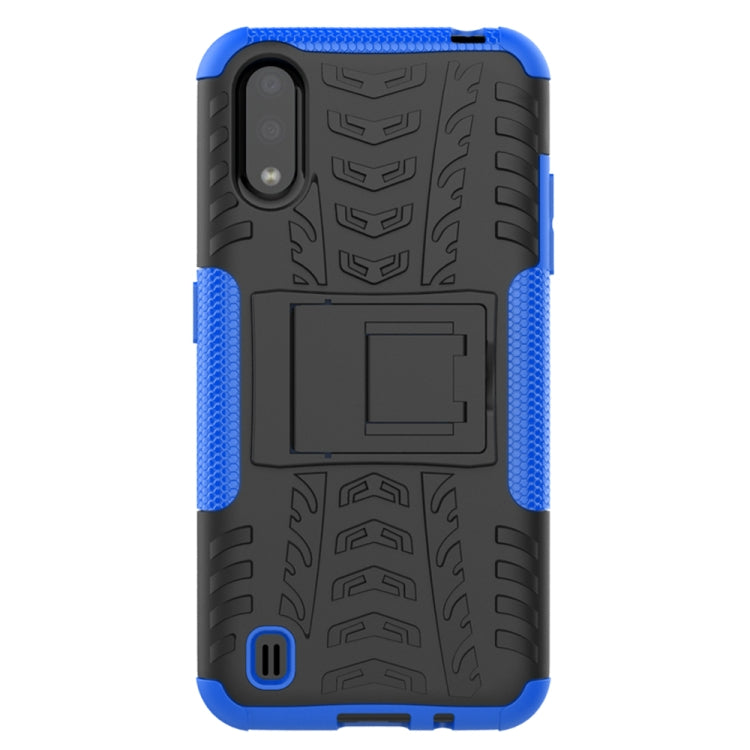 For Galaxy A01 Tire Texture Shockproof TPU+PC Protective Case with Holder
