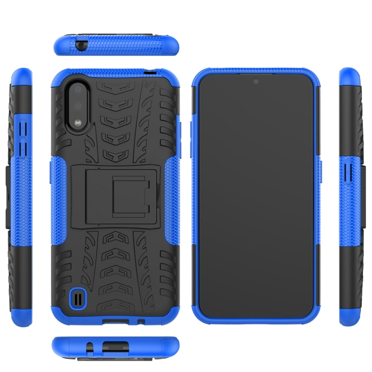 For Galaxy A01 Tire Texture Shockproof TPU+PC Protective Case with Holder