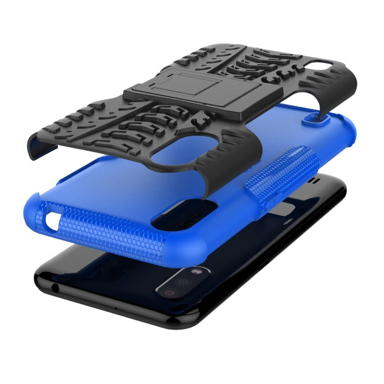For Galaxy A01 Tire Texture Shockproof TPU+PC Protective Case with Holder