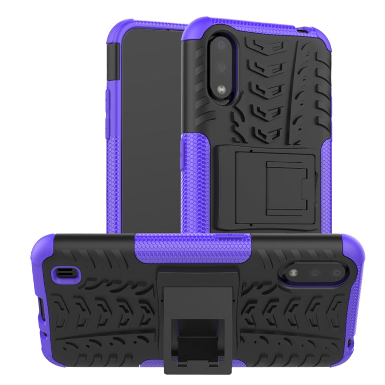 For Galaxy A01 Tire Texture Shockproof TPU+PC Protective Case with Holder