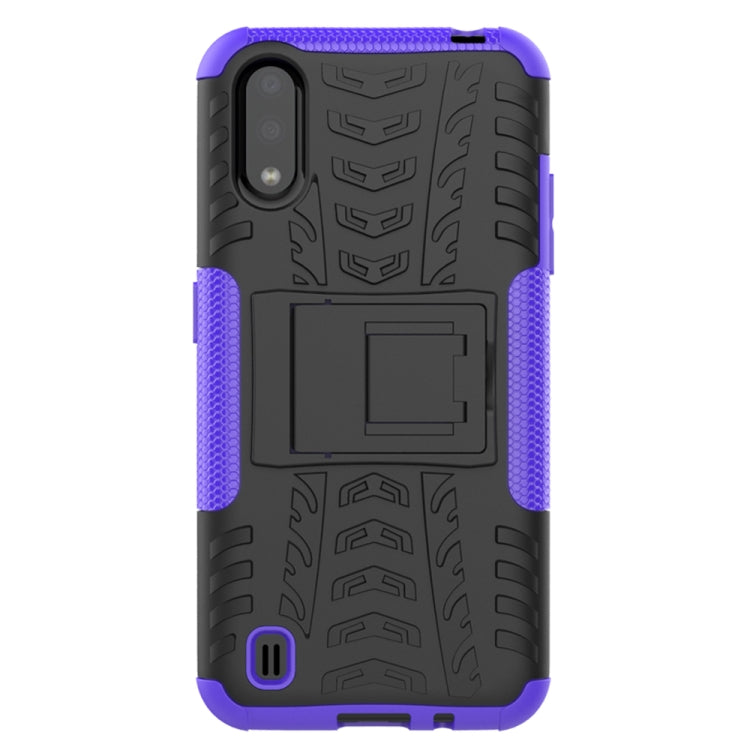 For Galaxy A01 Tire Texture Shockproof TPU+PC Protective Case with Holder