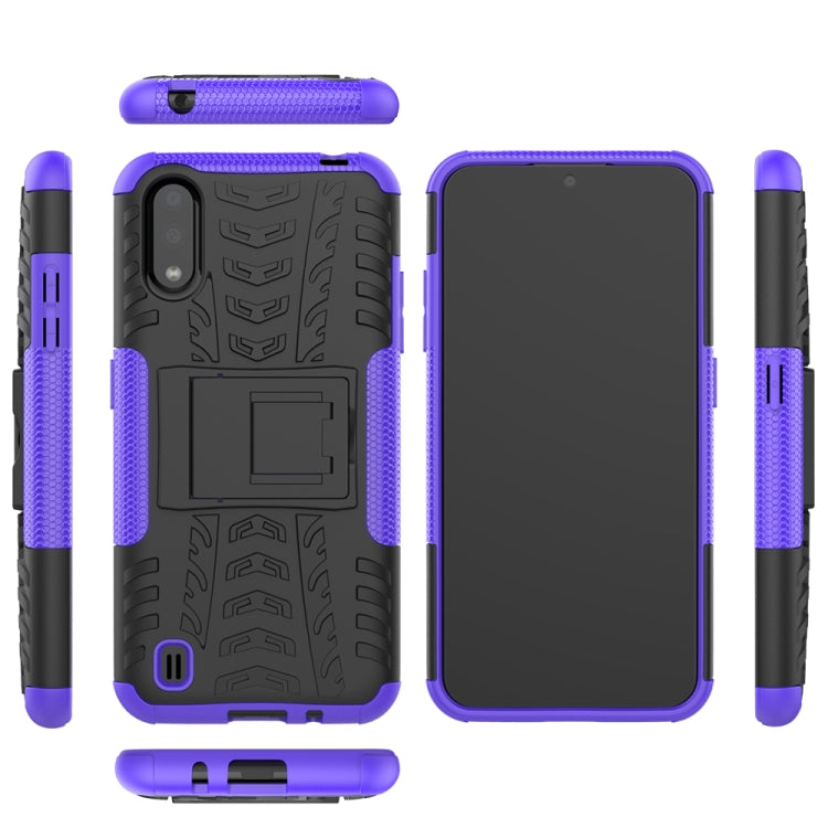 For Galaxy A01 Tire Texture Shockproof TPU+PC Protective Case with Holder