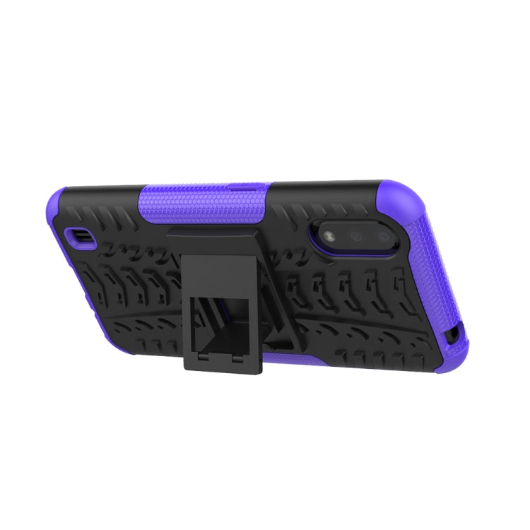 For Galaxy A01 Tire Texture Shockproof TPU+PC Protective Case with Holder