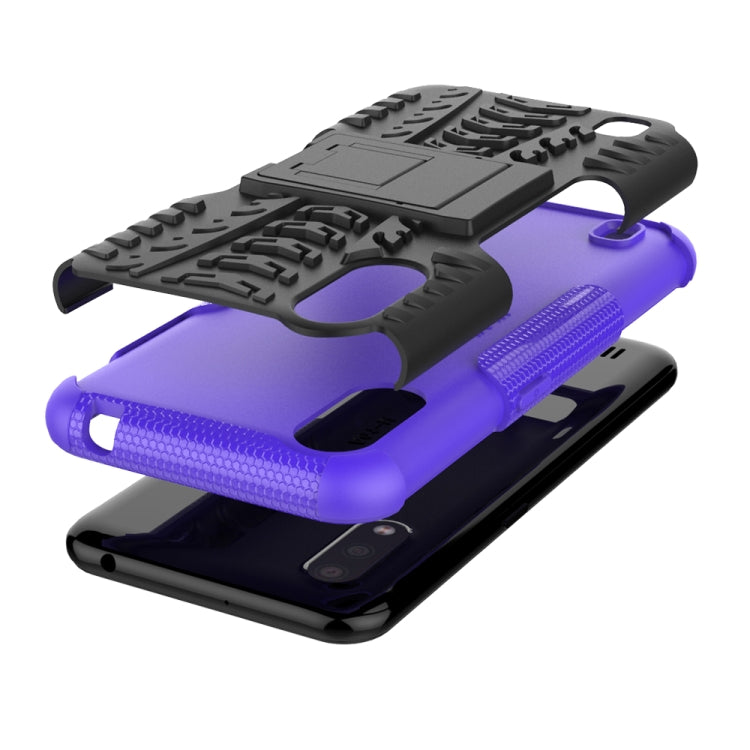 For Galaxy A01 Tire Texture Shockproof TPU+PC Protective Case with Holder