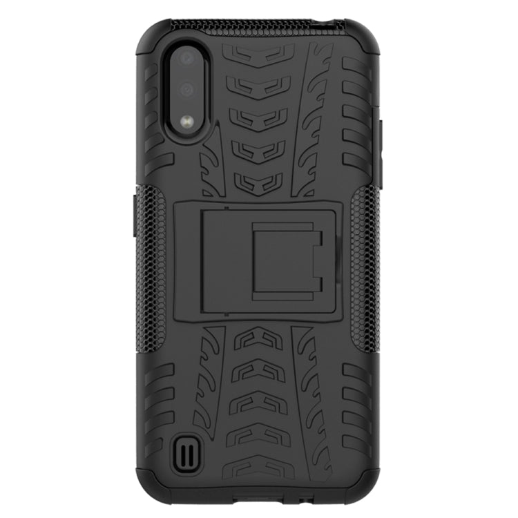 For Galaxy A01 Tire Texture Shockproof TPU+PC Protective Case with Holder