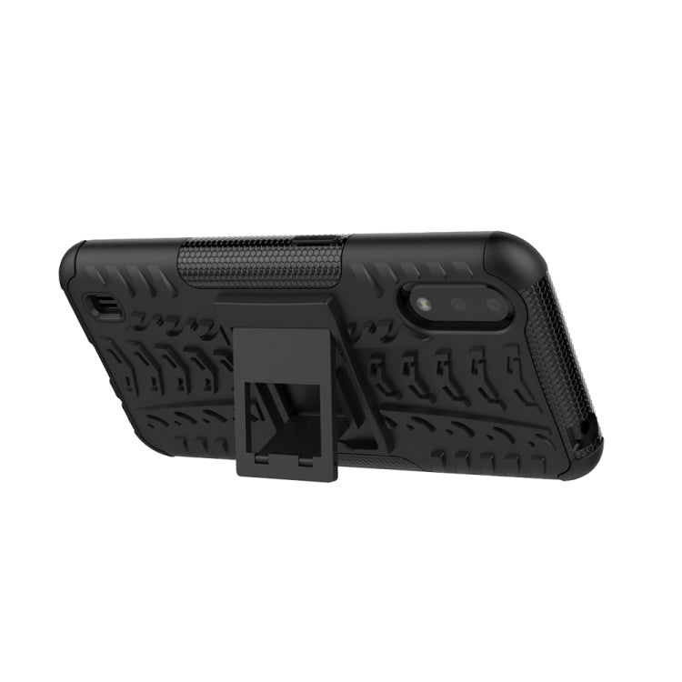 For Galaxy A01 Tire Texture Shockproof TPU+PC Protective Case with Holder
