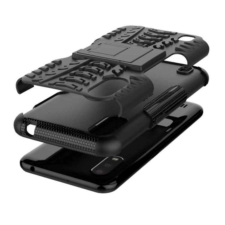 For Galaxy A01 Tire Texture Shockproof TPU+PC Protective Case with Holder
