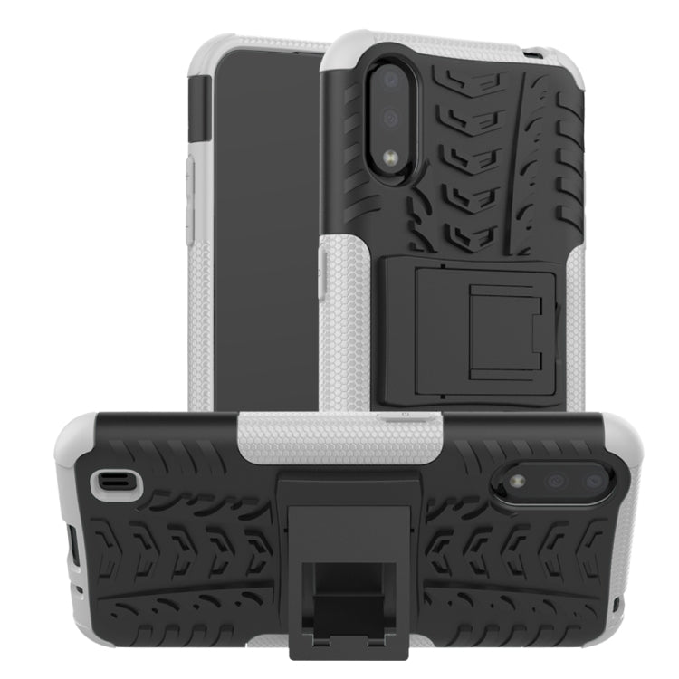 For Galaxy A01 Tire Texture Shockproof TPU+PC Protective Case with Holder