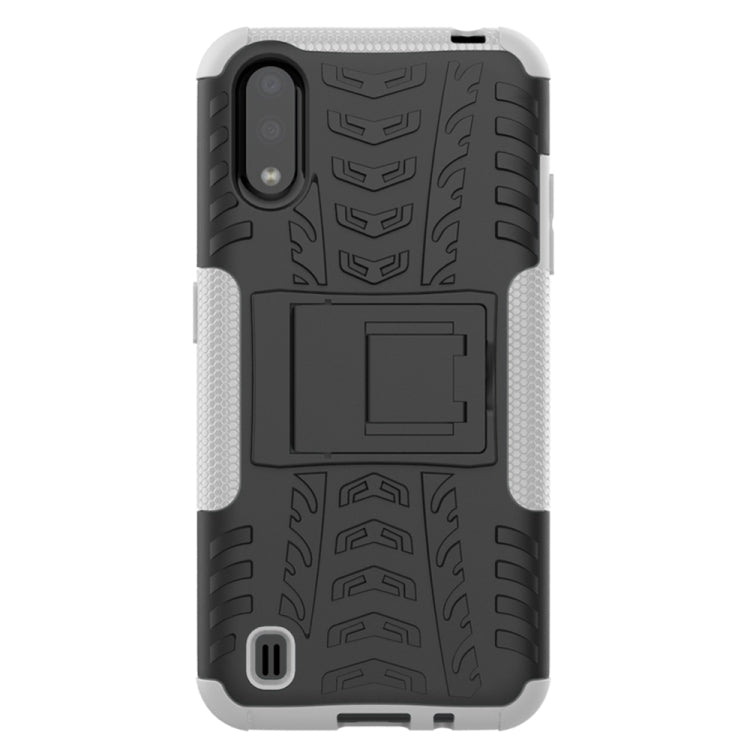 For Galaxy A01 Tire Texture Shockproof TPU+PC Protective Case with Holder