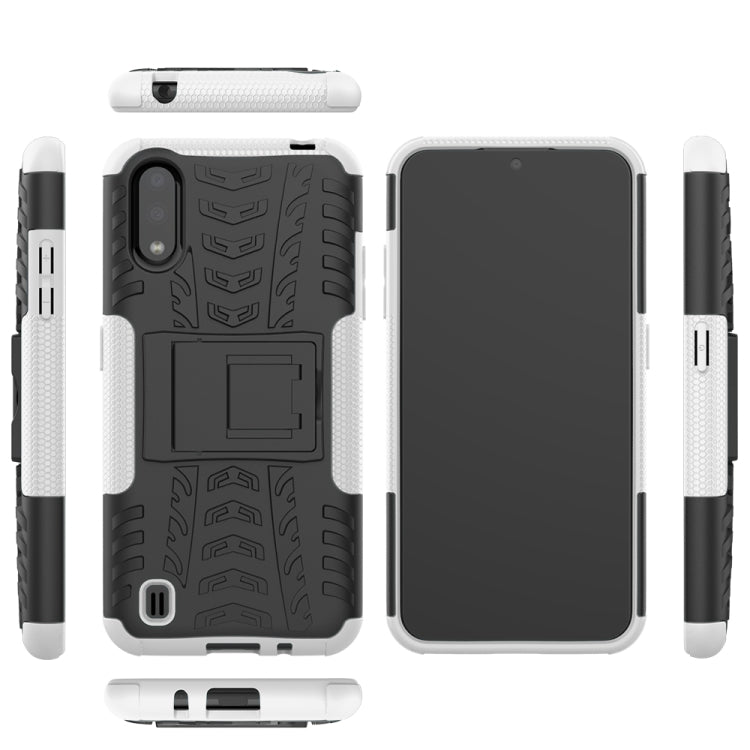 For Galaxy A01 Tire Texture Shockproof TPU+PC Protective Case with Holder