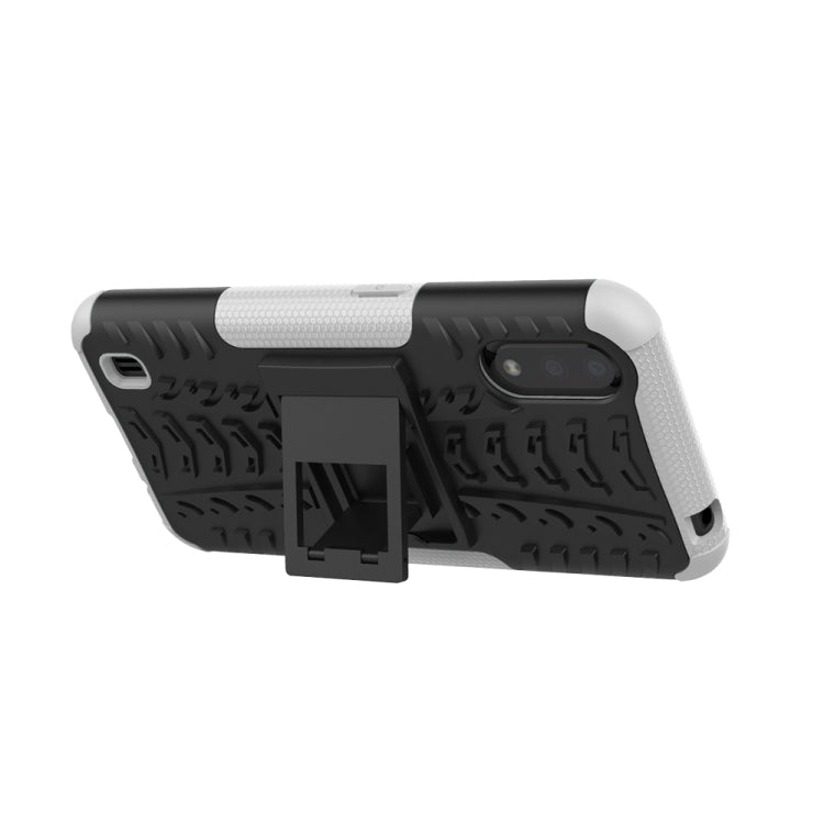 For Galaxy A01 Tire Texture Shockproof TPU+PC Protective Case with Holder