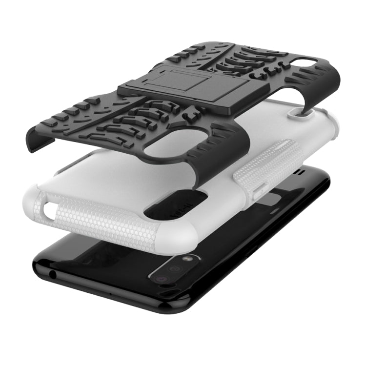 For Galaxy A01 Tire Texture Shockproof TPU+PC Protective Case with Holder