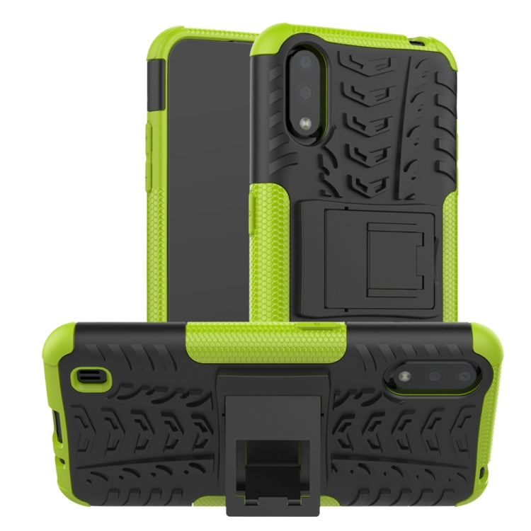 For Galaxy A01 Tire Texture Shockproof TPU+PC Protective Case with Holder