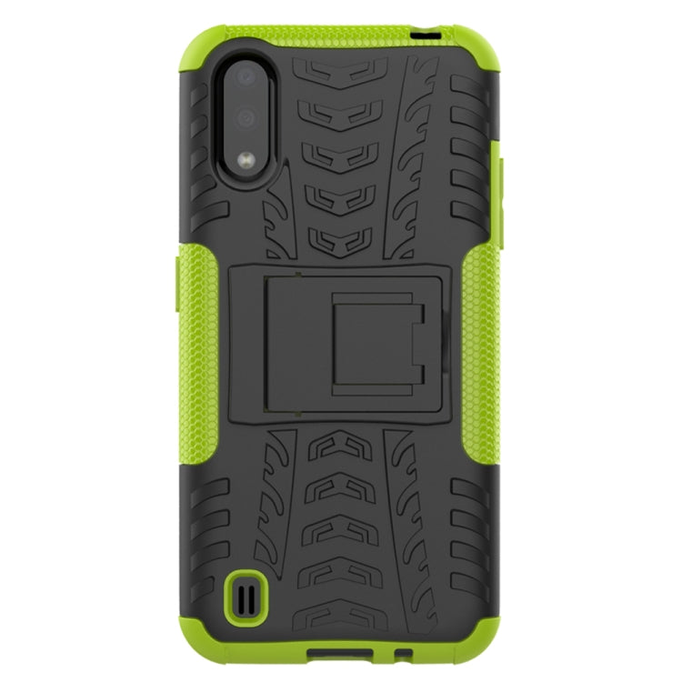 For Galaxy A01 Tire Texture Shockproof TPU+PC Protective Case with Holder