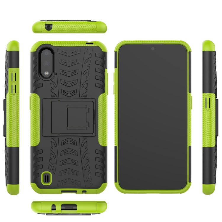 For Galaxy A01 Tire Texture Shockproof TPU+PC Protective Case with Holder