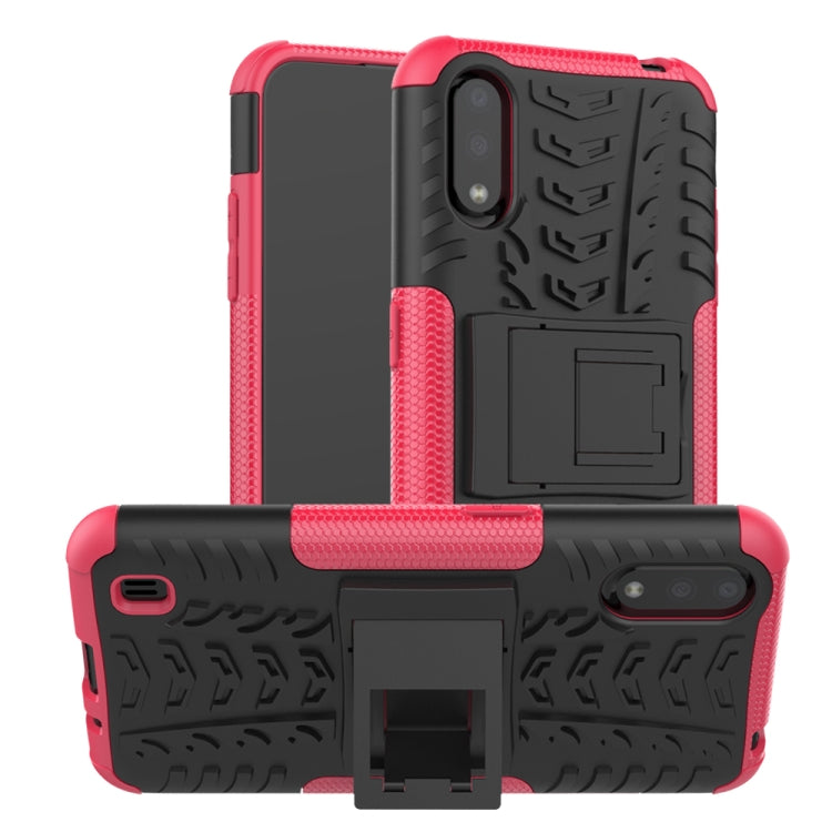 For Galaxy A01 Tire Texture Shockproof TPU+PC Protective Case with Holder