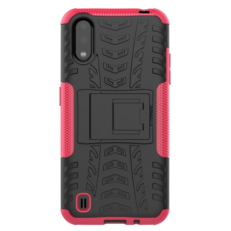 For Galaxy A01 Tire Texture Shockproof TPU+PC Protective Case with Holder