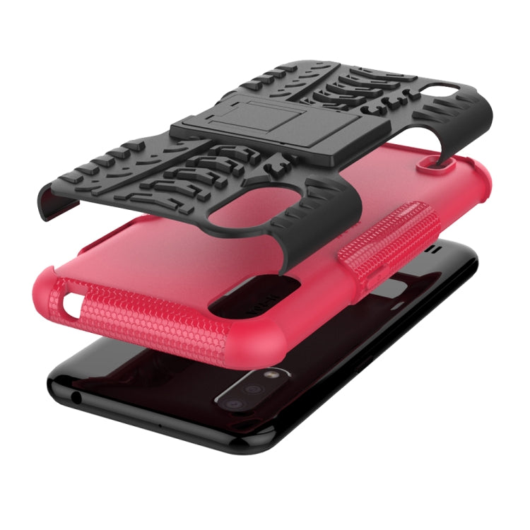 For Galaxy A01 Tire Texture Shockproof TPU+PC Protective Case with Holder
