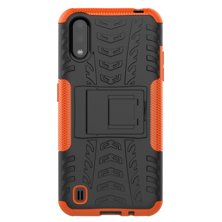 For Galaxy A01 Tire Texture Shockproof TPU+PC Protective Case with Holder