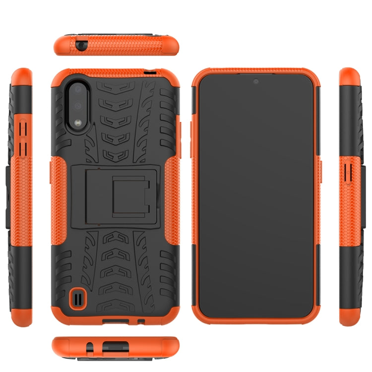 For Galaxy A01 Tire Texture Shockproof TPU+PC Protective Case with Holder