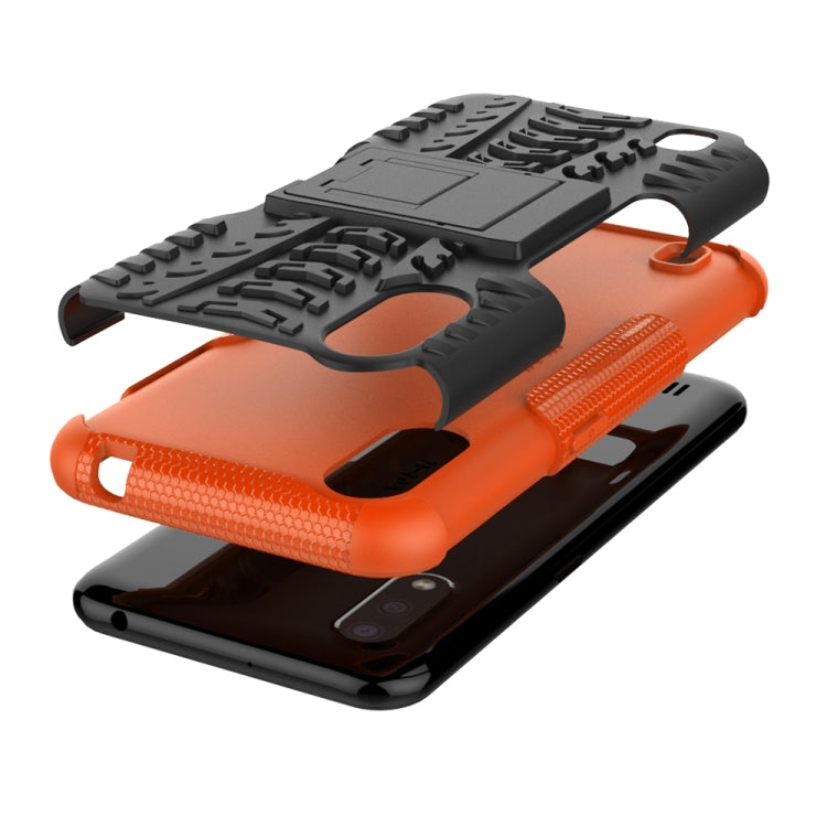 For Galaxy A01 Tire Texture Shockproof TPU+PC Protective Case with Holder