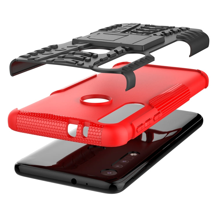 For Motorola G8 Play Tire Texture Shockproof TPU+PC Protective Case with Holder