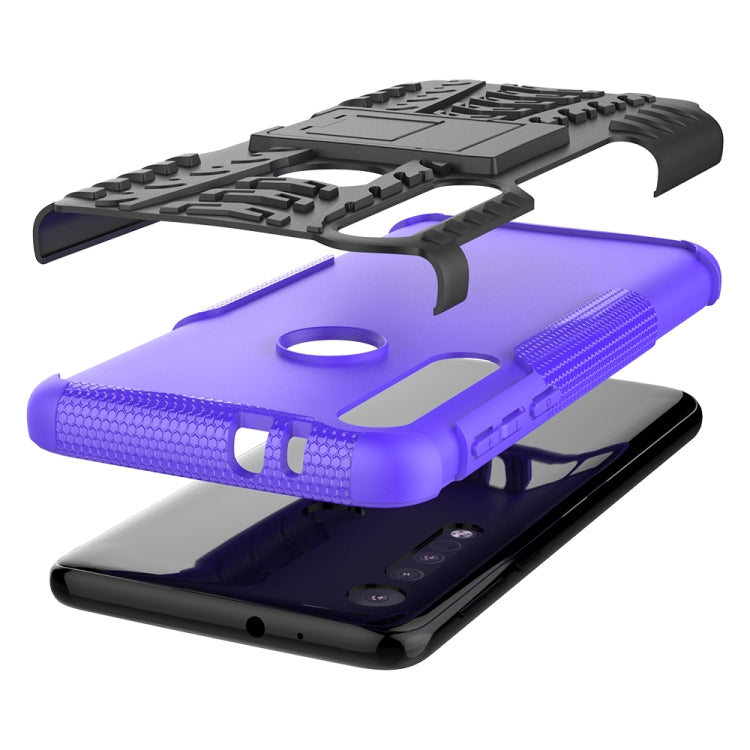 For Motorola G8 Play Tire Texture Shockproof TPU+PC Protective Case with Holder
