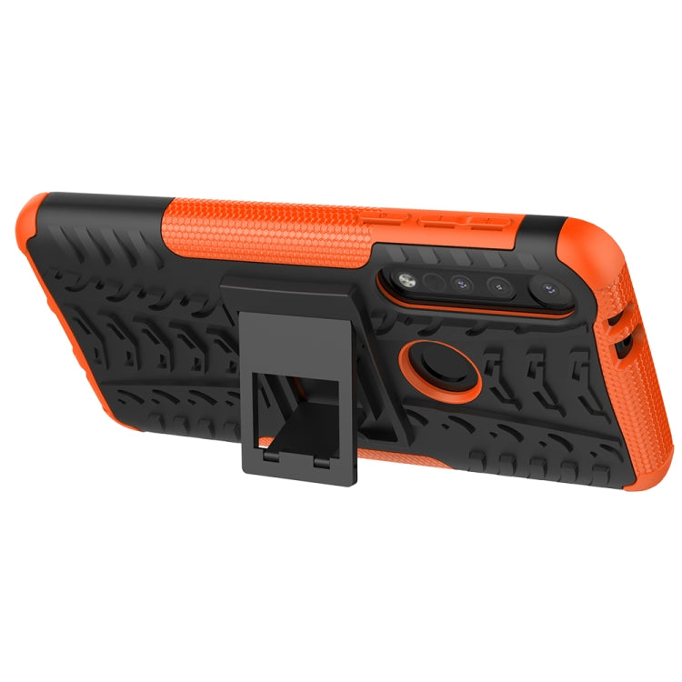 For Motorola G8 Play Tire Texture Shockproof TPU+PC Protective Case with Holder