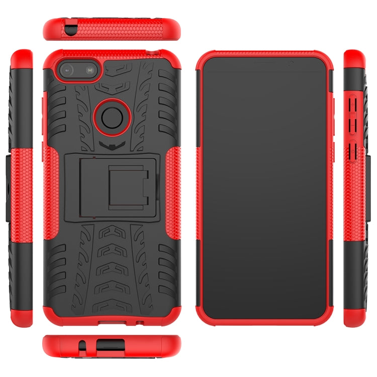 For Motorola E6 Play Tire Texture Shockproof TPU+PC Protective Case with Holder