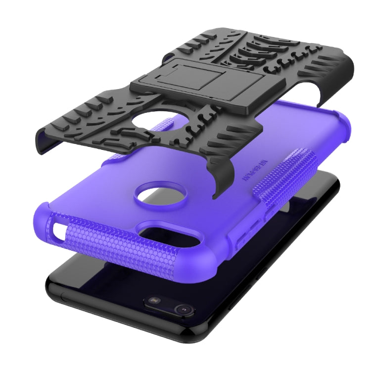 For Motorola E6 Play Tire Texture Shockproof TPU+PC Protective Case with Holder