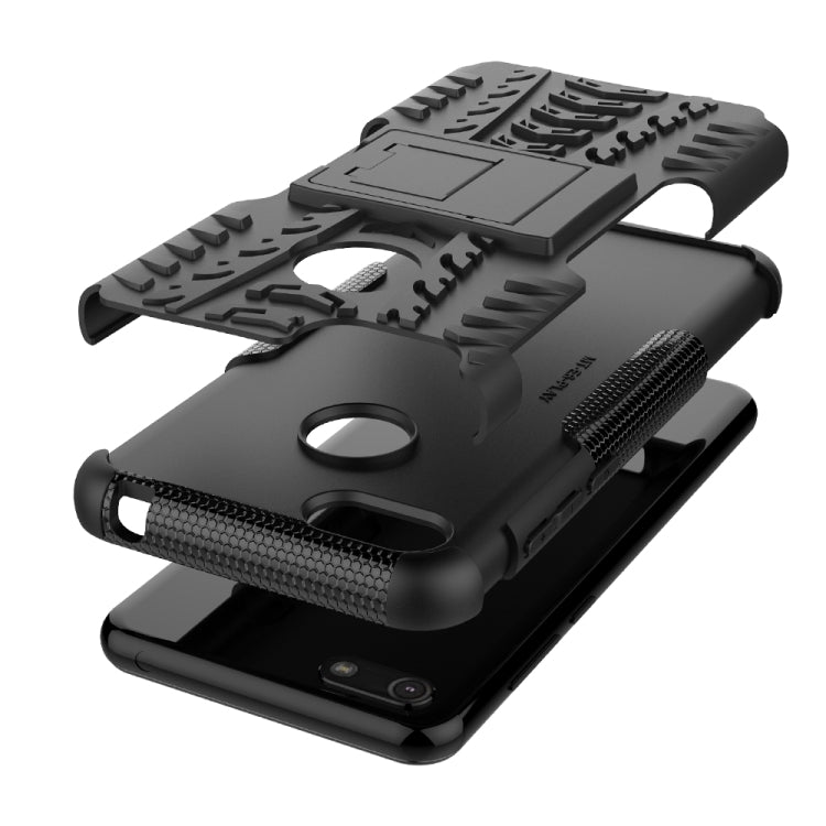 For Motorola E6 Play Tire Texture Shockproof TPU+PC Protective Case with Holder