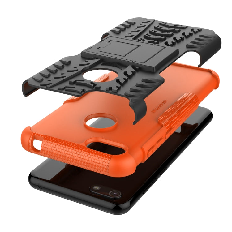 For Motorola E6 Play Tire Texture Shockproof TPU+PC Protective Case with Holder