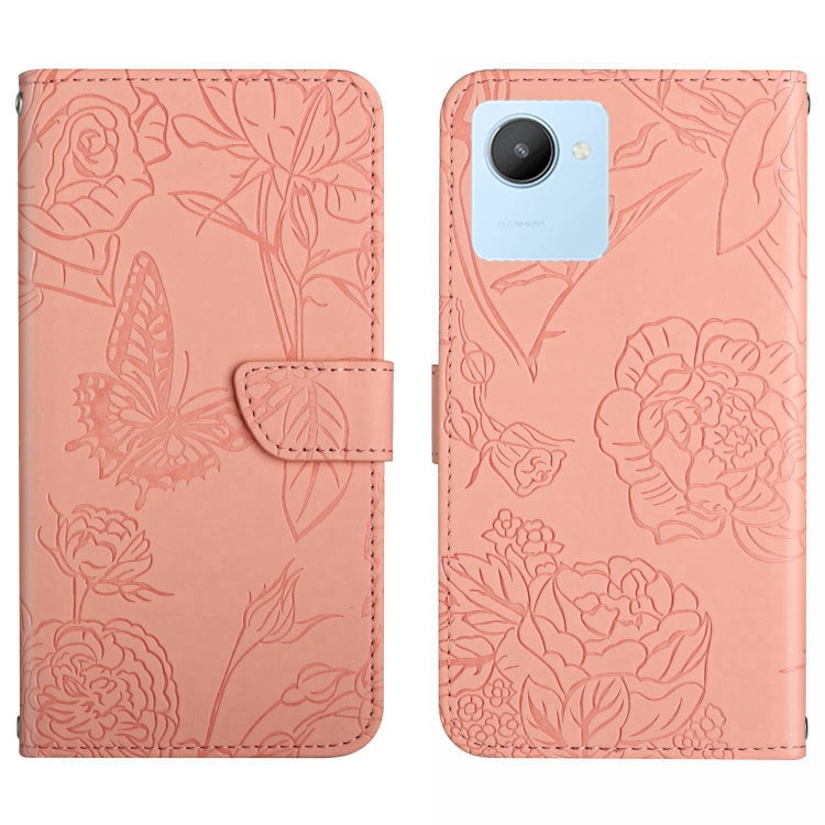 For OPPO Realme C30 HT03 Skin Feel Butterfly Embossed Flip Leather Phone Case