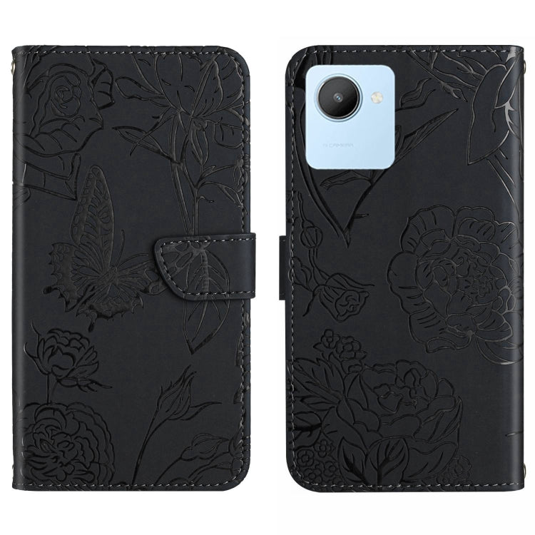 For OPPO Realme C30 HT03 Skin Feel Butterfly Embossed Flip Leather Phone Case