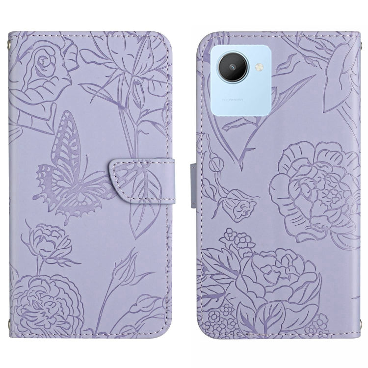 For OPPO Realme C30 HT03 Skin Feel Butterfly Embossed Flip Leather Phone Case